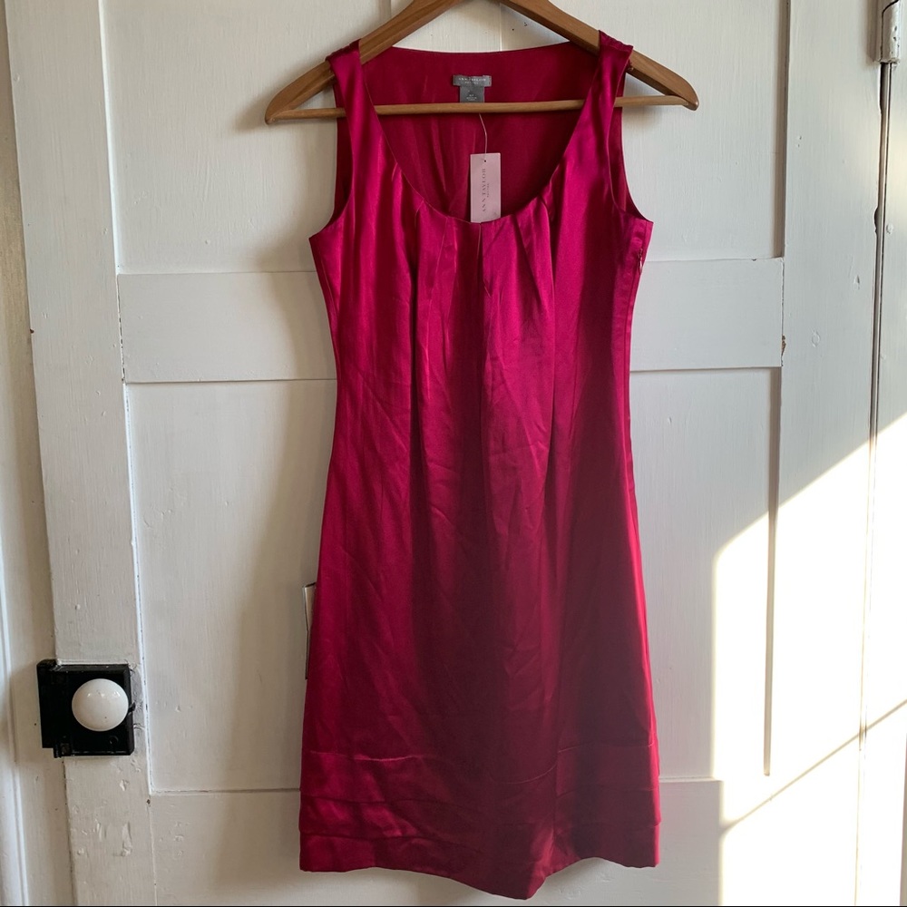 Ann Taylor Fuschia Silk Midi Scoop Neck Sleeveless Dress